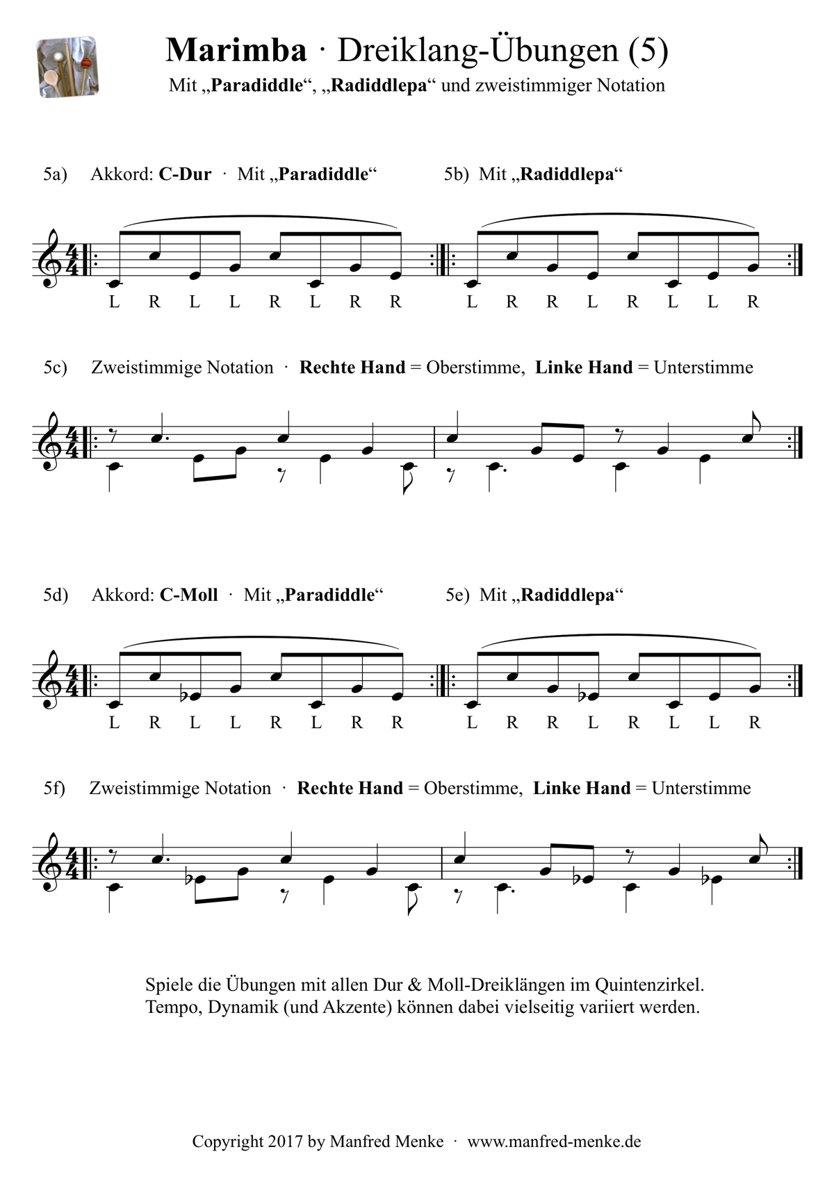 Marimba · Dreiklänge mit Paradiddle, Radiddlepa und zweistimmiger Notation